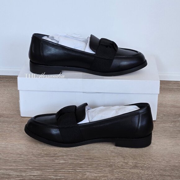 Quince Italian Leather Bow Penny Loafer Black Size 8 MSRP $90 New In Box Cowhide - Picture 1 of 15